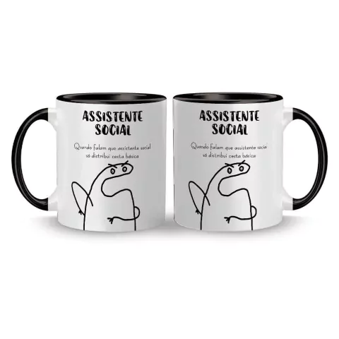 Caneca Cerâmica Flork Profissões Assistente Social - Cesta Básica 325ml na internet