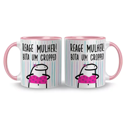 Imagem do Caneca Cerâmica Flork Reage Mulher, Bota um Cropped 325ml
