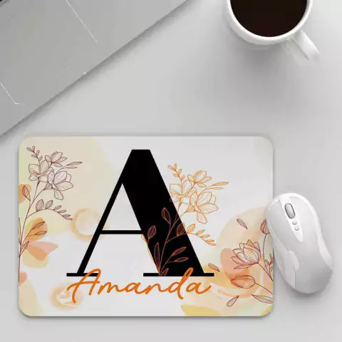 Mouse Pad Personalizado - Floral Laranja com Nome