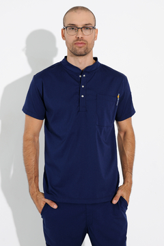 Camiseta Fit Cuello Mao - Arciel Flex - Azul Marino - comprar online