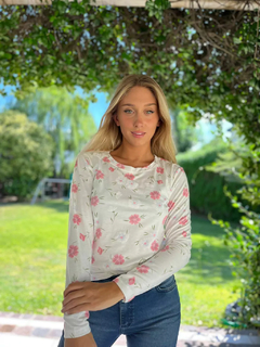 Remera Engomada Manga Larga SOLCHAGA FLOR ROSA/BLANCO