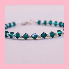 Pulsera de Cristal color Esmeralda y Plata