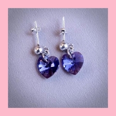 Aros de Plata con Corazón de Cristal de 10 mm