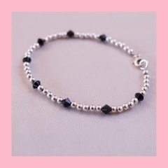 Pulsera de Plata y Detalles de Cristal color Negro