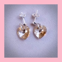 Aros de Plata con Corazón de Cristal de 10 mm