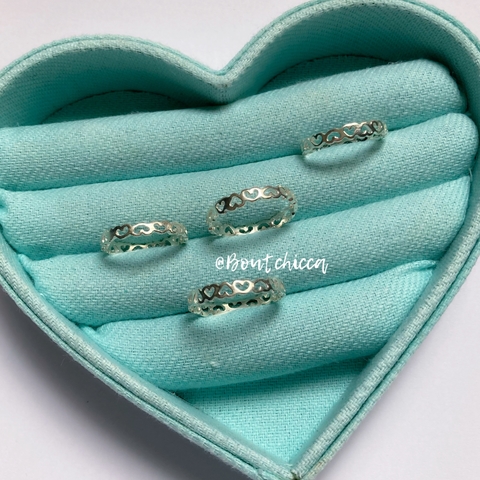 Anel todo de elos de Coração - Prata 925