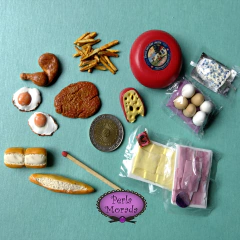 Casita de Muñecas Comida Comidita Accesorios para Muñecas Escala Barbie Lol Victoriana Porcelana Fria artificial de mentira jugar juego juguete complementos quesos fiambres huevos supremas papas fritas panes