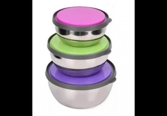 kit Bowls x3 vianda de acero con tapa