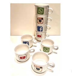 Set 4 Tazas Apilables Cafe Chico Ceramica Soporte Metal Red - comprar online