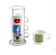 Set 4 Tazas Apilables Cafe Chico Ceramica Soporte Metal Red en internet