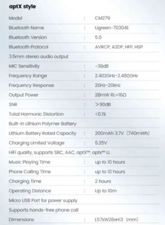 Ugreen Bluetooth 5.0 Receptor Audio Carro Microfone Aptx - comprar online