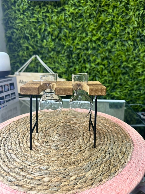 Vaso Duplo Vidro Madeira