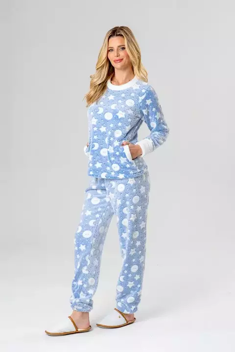 Pijama Feminino Fleece Com Bolso Lateral Lua