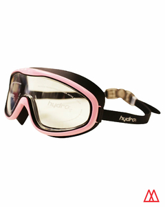 Antiparra de natación Hydro en color negro con detalles rosas, diseñada para uso senior.