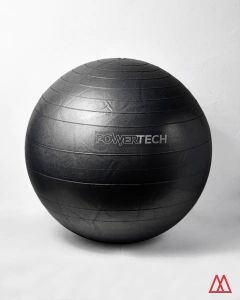Pelota de esferodinamia negra de 75 cm de la marca POWERTECH, ideal para fitness y yoga.