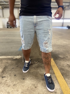 Bermuda Jeans Short Masculino City Denim Rasgada Clara