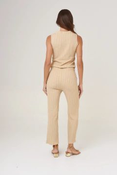 Pantalón de crepe rústico, rayado. - tienda online