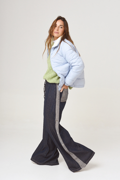 Maxi palazzo de jean combinado y guarda de broches . - comprar online