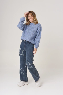 Jean wide leg rígido , con aplique de estrellas. - comprar online