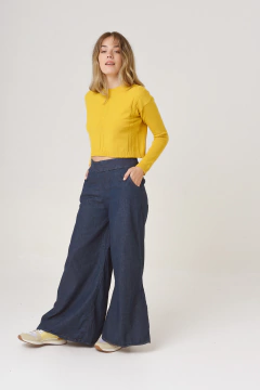 Maxi palazzo de jean, con tajos en terminación. - tienda online