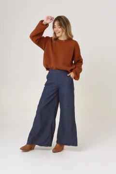 Maxi palazzo de jean, con tajos en terminación. - comprar online