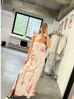 Vestido batik, largo de algodón, con tajos. - tienda online