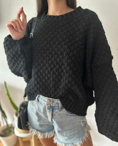 Sweater tejido en panal, manga globo.