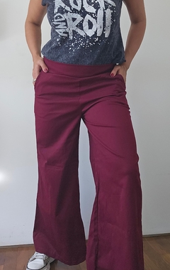 Panatalón wide leg de gabardina , con elástico en cintura. - tienda online