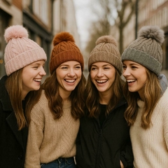 Gorro tejido , con pompón y corderito en interior .Calidad Premium.