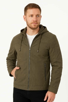 Campera reversible de hombre. Microfibra gamuzada + inflable. Con capucha desmontable. - comprar online
