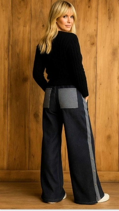 Maxi palazzo de jean combinado y guarda de broches . - comprar online