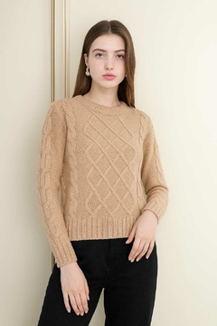 Sweater tejido, tramado en rombos .