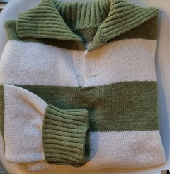 Sweater tejido, cuello chomba, bicolor. - Proverbio
