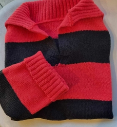 Sweater tejido, cuello chomba, bicolor. - tienda online