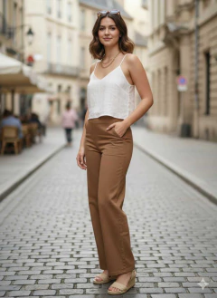 Pantalon wide leg, de bengalina. Con elástico en cintura en parte posterior. - comprar online