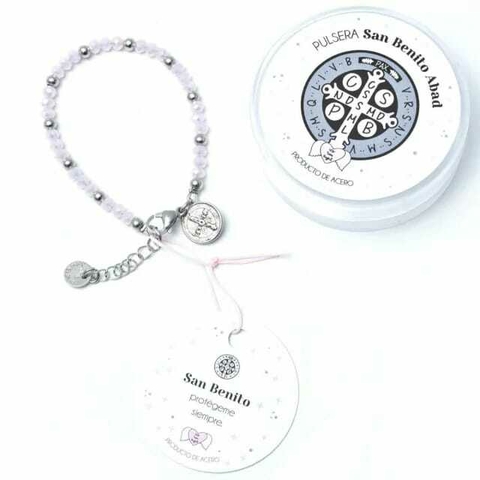 PULSERA ACERO SAN BENITO ABAD ROSA