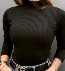 blusa canelado gola alta