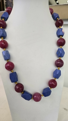 Collar agata fucsia con celeste