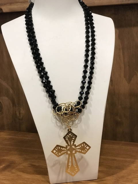 Collar cruz cristales negros
