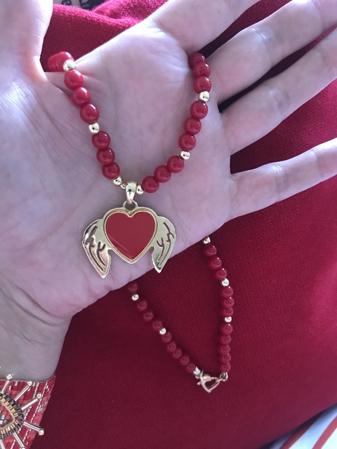 Collar corazón esmaltado rojo