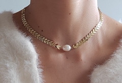 Collar hojas pto perla