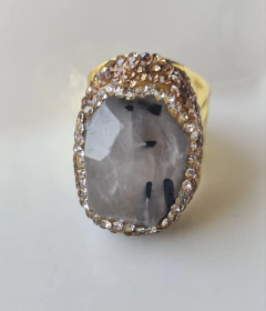 Anillo piedra natural con circones - Joyas De Mi Alma