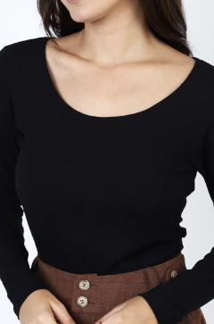 BLUSA MANGA LONGA CANELADA GOLA REDONDA - loja online
