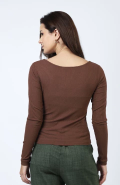 BLUSA MANGA LONGA CANELADA GOLA REDONDA - comprar online