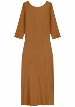 VESTIDO MIDI CANELADO COM FENDA E MANGA 3/4 - loja online