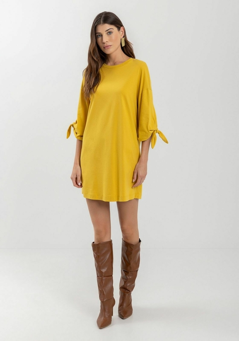 VESTIDO CURTO MANGA 3/4 E AMARRAÇÃO - comprar online