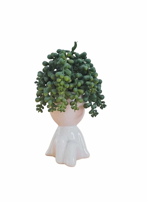 Arranjo com suculentas verdes de silicone vaso boneco bob