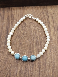 pulseira madrepérola com larimar natural - loja online