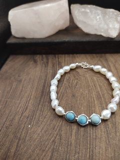 pulseira pérola e larimar natural - comprar online