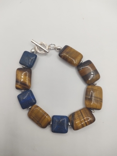 pulseira pastilha, olho de tigre e lápis-lazuli natural - loja online